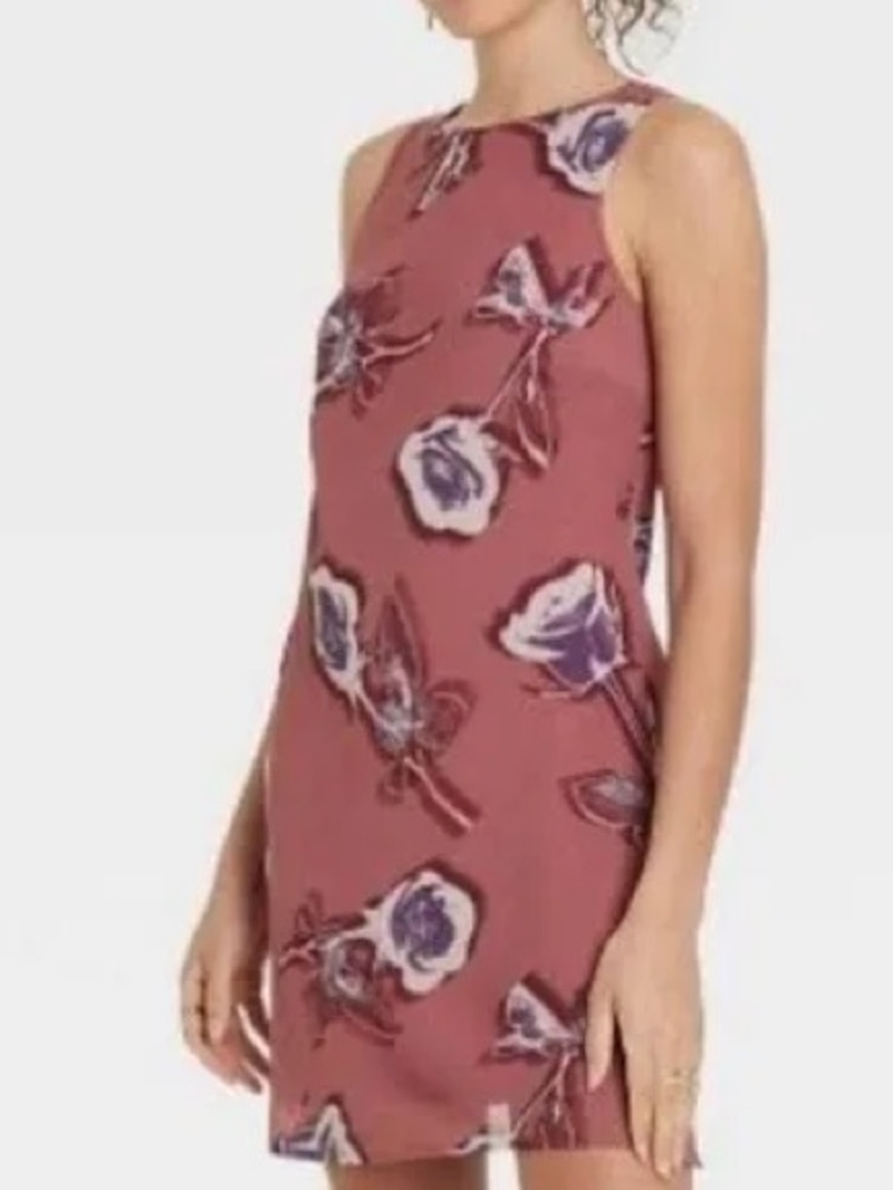 wild fable Rose-Mauve Floral Shift Dress with Purple Accents